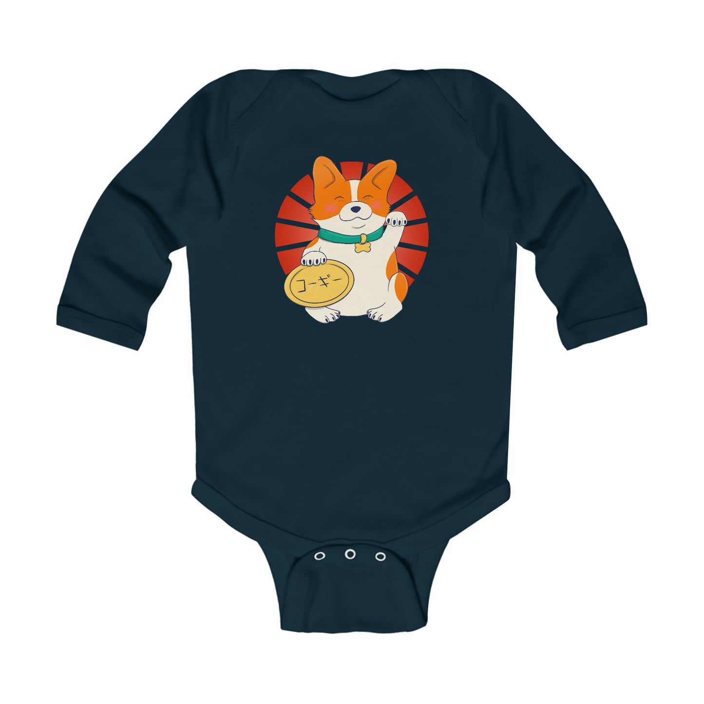 Long-sleeved onesie - maneki corgi