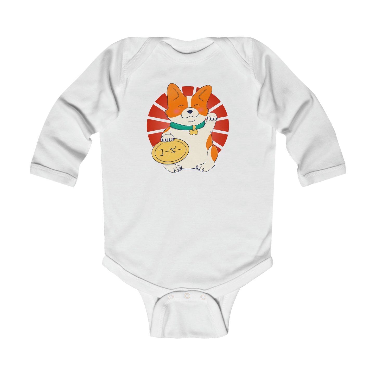 Long-sleeved onesie - maneki corgi