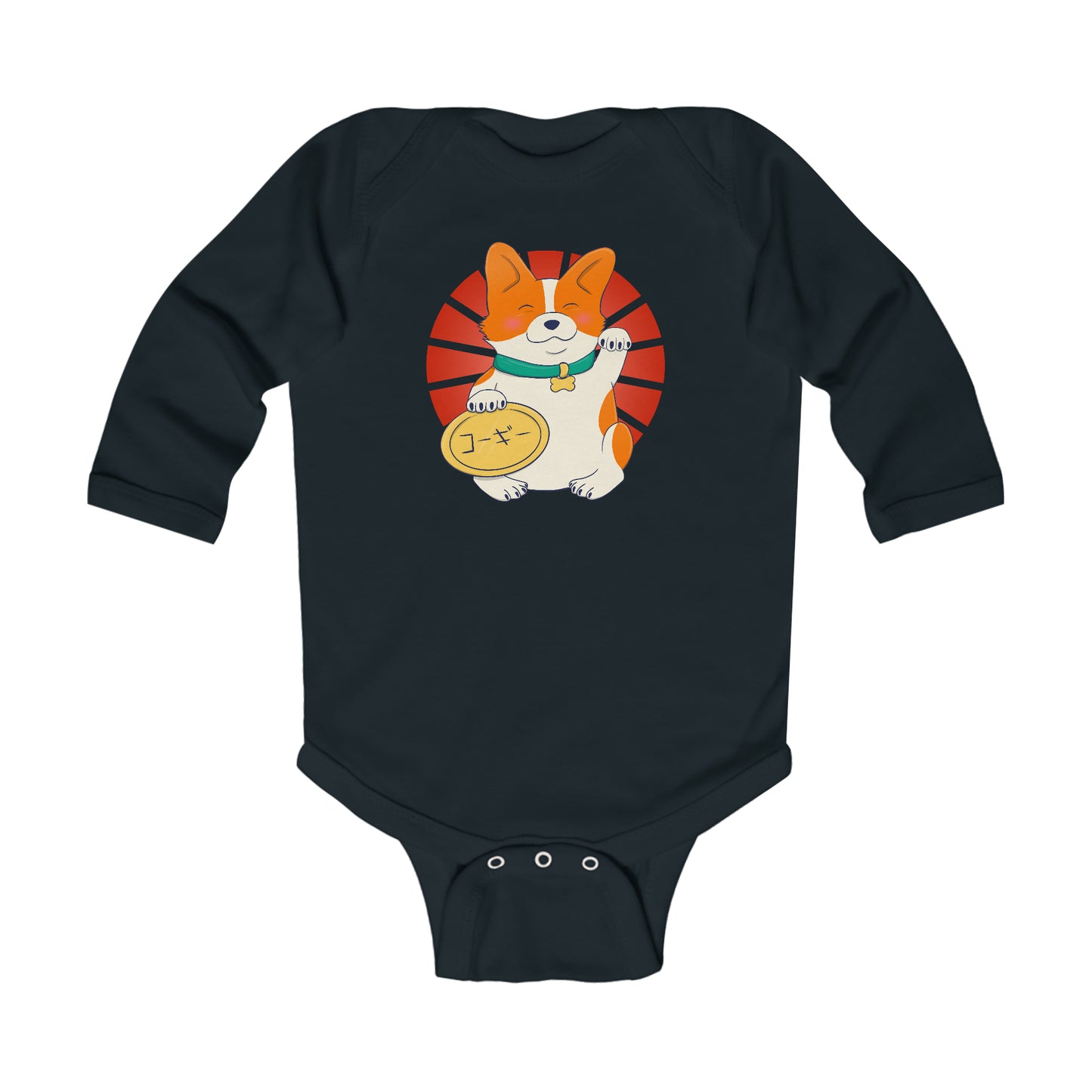 Long-sleeved onesie - maneki corgi