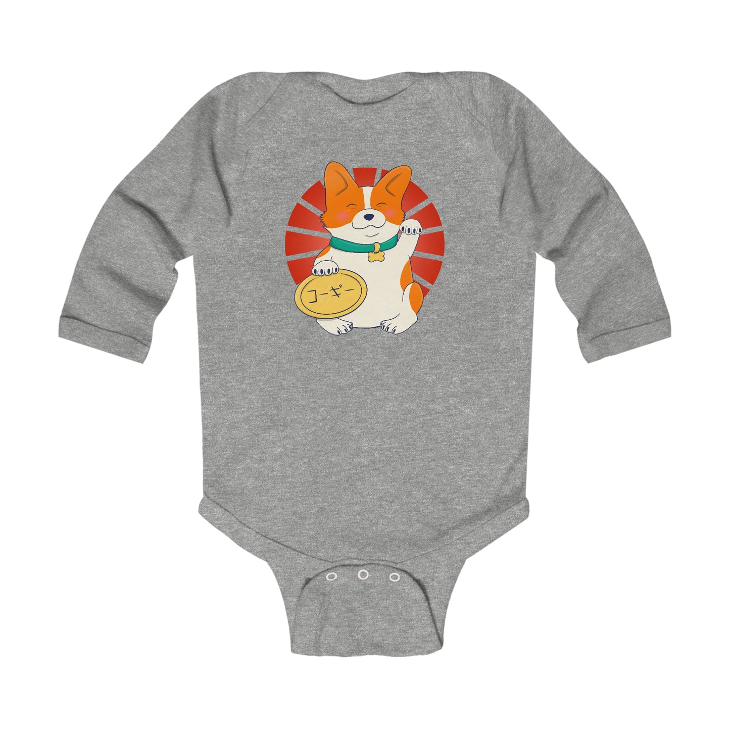 Long-sleeved onesie - maneki corgi