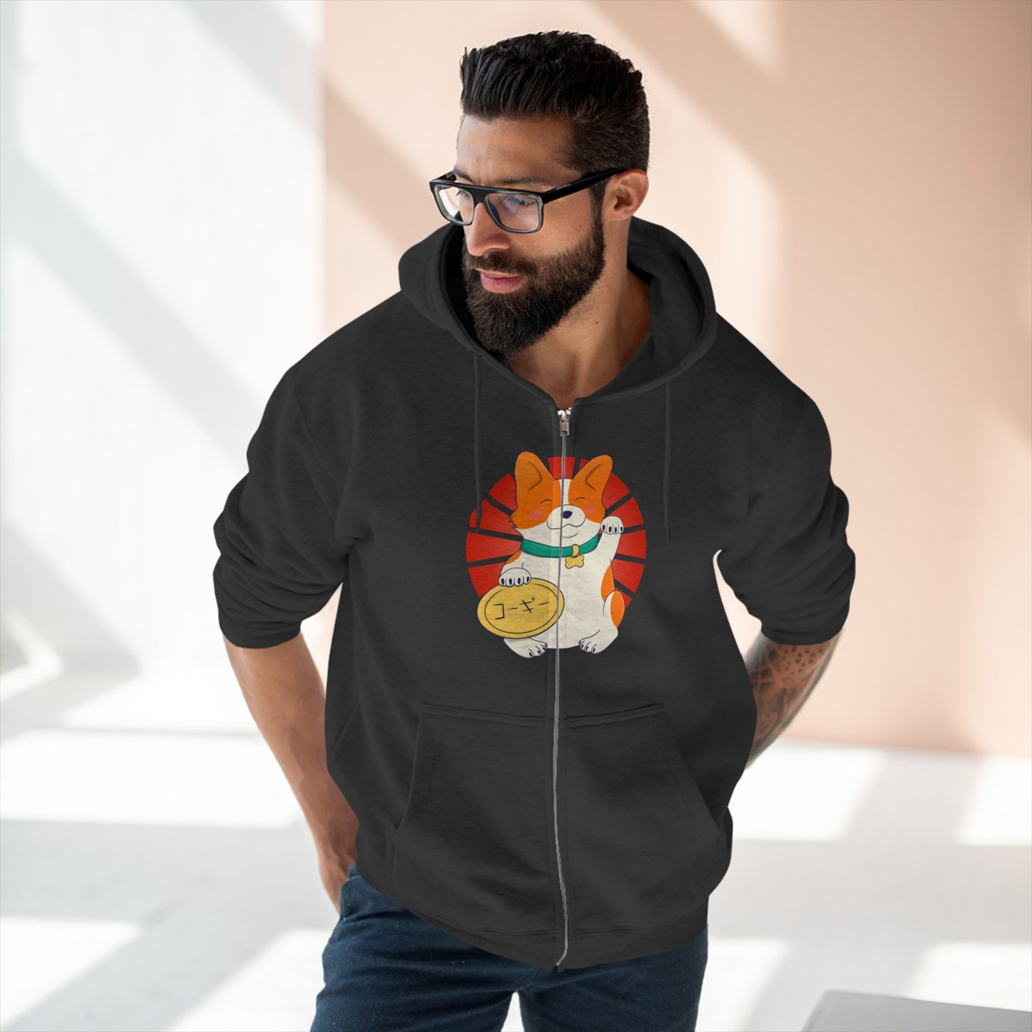 Full Zip Hoodie - Unisex - Maneki corgi