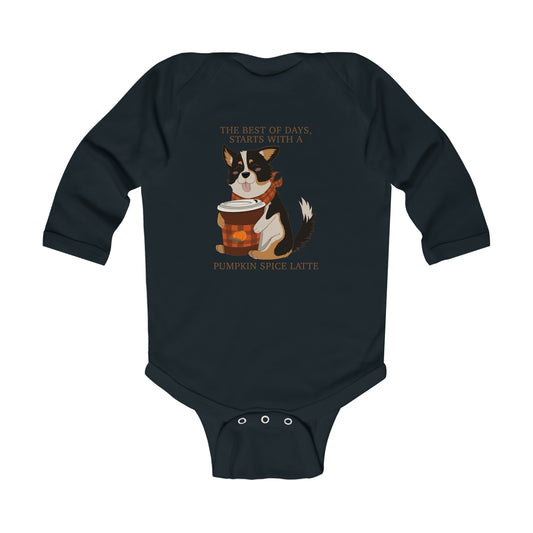 Long-sleeved onesie - Pumpkin spice corgi