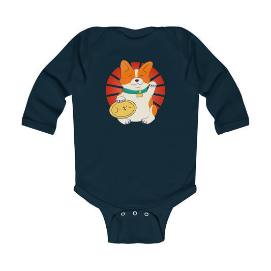 Long-sleeved onesie - maneki corgi