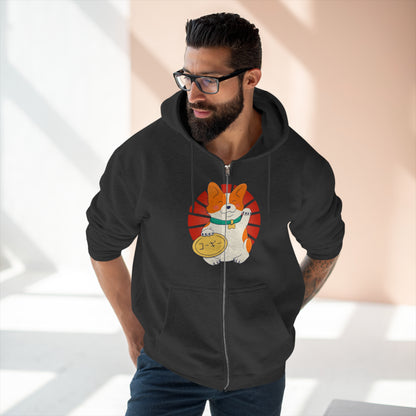 Full Zip Hoodie - Unisex - Maneki corgi 