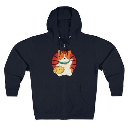 Full Zip Hoodie - Unisex - Maneki corgi 